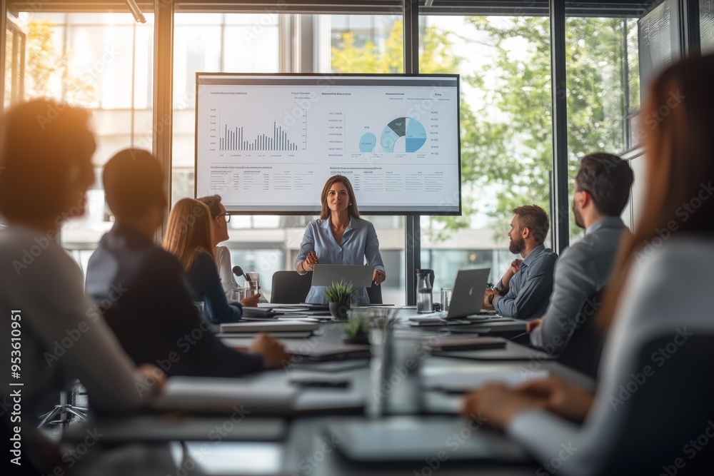 Aufkleber engaging in a collaborative business meeting within a contemporary office setting that fosters teamw
