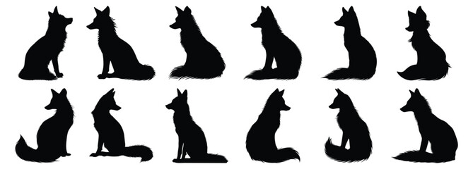 Fox silhouette set vector design big pack of fox illustration and icon