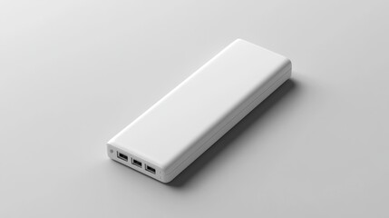 White Power Bank with USB Ports on a Gray Surface Generative AI