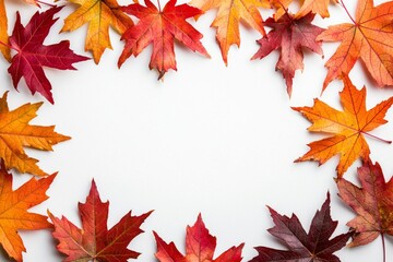 Autumn Maple Leaves Flat Lay White Background created with Generative AI