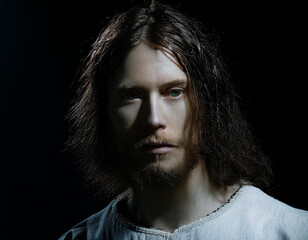 Fototapeta premium Portrait of Jesus A Headshot Illustration Capturing the Sacred Expression and Spiritual Essence