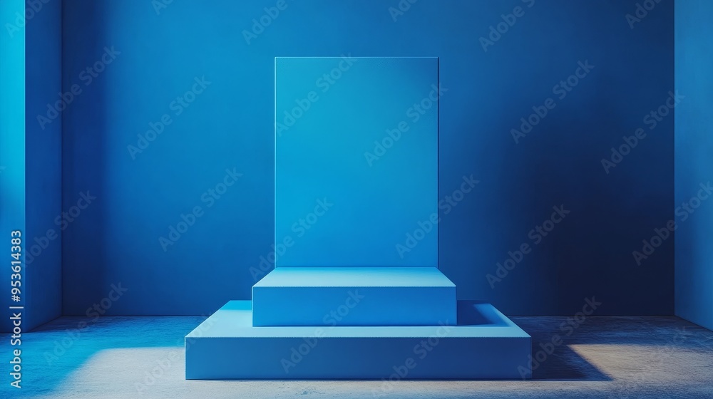 Canvas Prints a blue room with a blue wall and a blue pillar