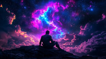 Obraz premium Epic Scene of Hercules Holding Up the Sky for Atlas in a Cosmic Fantasy Landscape