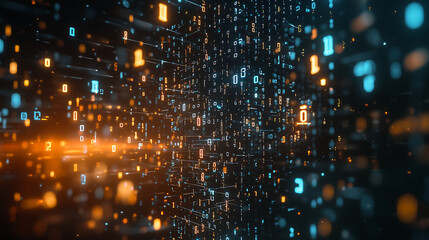 Obraz premium Circles of glowing numbers and letters floating in the dark space, a data technology concept background with binary code