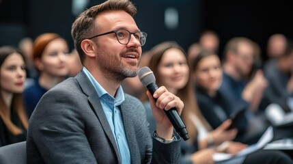 Profile View of Professional Speaker Engaging Crowd