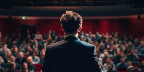 Speaker Addressing Diverse Audience at Business Event