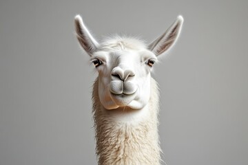 Obraz premium Neutral Background Llama Chewing with Humor