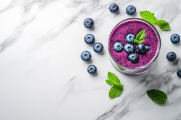 Delicious Blueberry Smoothie on Marble Table