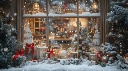 Fairytale winter christmas window and christmas object