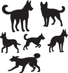 set of dogs silhouettes