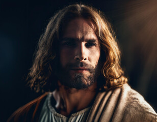Fototapeta premium Portrait of Jesus A Headshot Illustration Capturing the Sacred Expression and Spiritual Essence