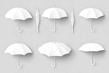 Obraz premium Simple White Vector Cartoon Umbrellas on Light Gray Background - Flat Design with Minimalist Style