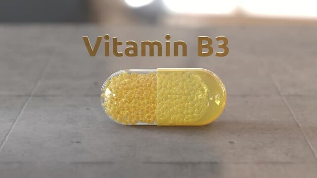 Vitamin B3 - Animated Vitamin Capsule Concept. Video. HD. 1920x1080 3d illustration
