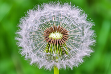 Fototapeta premium Close-Up of Dandelion Seed Head on Green Background