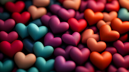 Fototapeta premium A close-up of colorful hearts arranged in a random pattern.