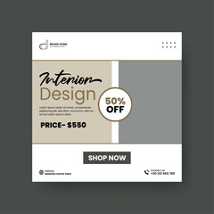 Minimalist Furniture and Home Interior Sale Banner or Social Media Post Template. Layouts for Interior Design