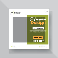 Minimalist Furniture and Home Interior Sale Banner or Social Media Post Template. Layouts for Interior Design