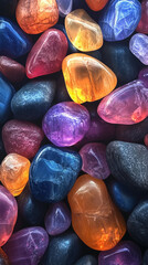 Naklejka premium colorful gemstones and crystals glowing on dark background