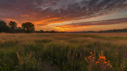 sunset over the field