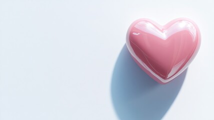 Obraz premium A glossy pink heart casting a shadow on a plain white background, symbolizing simplicity and elegance.