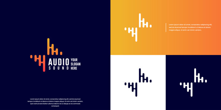electronic sound logo, digital pulse music, wave display, graphic design template.