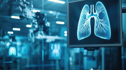 Obraz premium CCTV system monitoring and security technology with a focus on lungs separated from the background, highlighting health and safety in a modern setting.