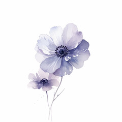 Art background with transparent flowers poppies or roses in blue in watercolor style. Vector botanical floral banner for decoration, print