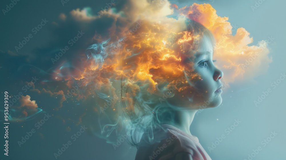 Poster a child's imagination transforming into a cloud of data, symbolizing the limitless potential of ai-p