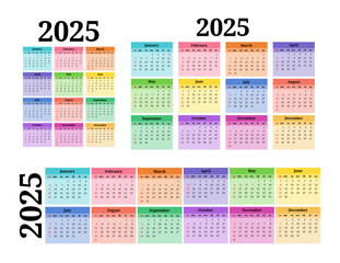 Calendar for 2025 isolated on a white background