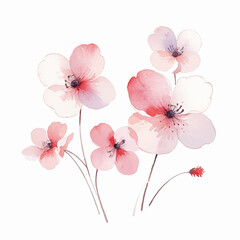 Watercolor Pink flowers on white background