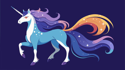 Mystical Unicorn Tattoo Design with Colorful Mane and Tail on Dark Background