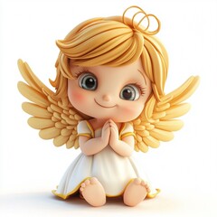 Fototapeta premium 3D Cartoon Cute Funny Angel Isolated on White Background