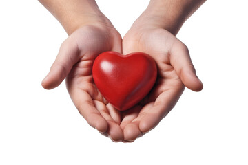 Fototapeta premium Hands holding a red heart symbolizing love, care, and compassion. Perfect for themes of emotional connection and relationships. isolated on a white background, transparent background.