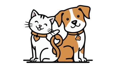 Pet symbol with cat and dog profiles. Continuous one line drawing. Vector illustration