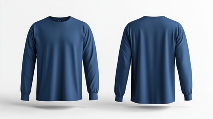 Blank blue long sleeve t-shirt mockup on white background