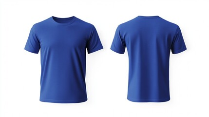 Blank blue short sleeve t-shirt mockup on white background