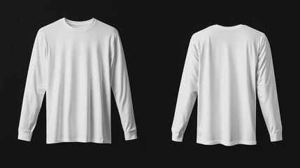 Blank white long sleeve t-shirt mockup on black background