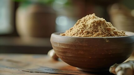 Fototapeta premium Ginger Powder in Wooden Bowl