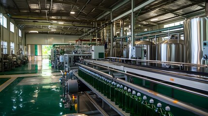 Fototapeta premium Futuristic Coconut Water Factory with Cutting-Edge and Bottling Technologies