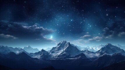 Obraz premium A majestic mountain range silhouetted against the radiant glow of the Milky Way, creating a breathtaking contrast between the earthly and the celestial.