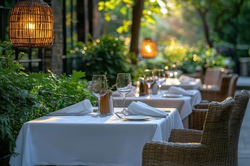 Elegant Outdoor Restaurant Dining in Warm Evening Light