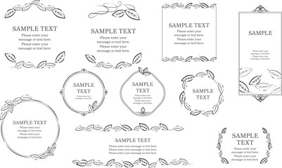 リーフをあしらったアンティークフレームと飾り枠のデザインセット　エレガント　ウェディング