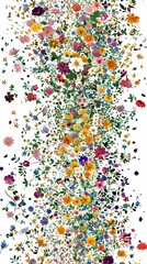 Obraz premium a pattern made of many very tiny wildflowers and leaves arranged at different angles in similar colors in vintage impresionistic style on a white background 