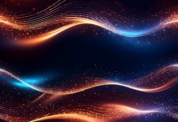 Fototapeta premium Sparkling golden Light wave with dark background