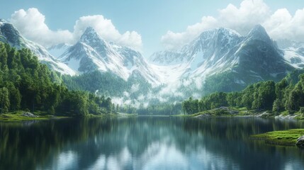 Fototapeta premium Serene Mountain Lake Landscape