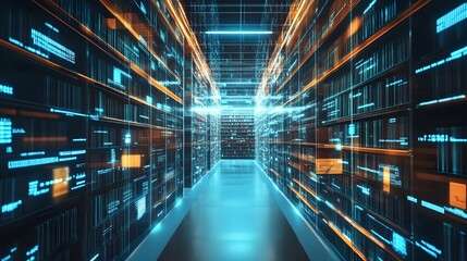 Fototapeta premium Categorized Virtual Library with Digital Documents Representing Structured Knowledge Storage and