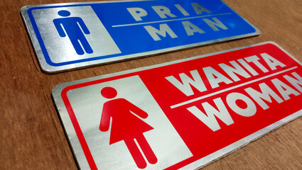 Toilet sign red and blue
