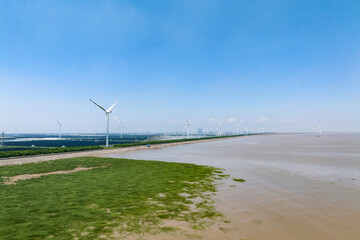 wind power turbines over water