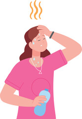 Woman suffer from summer heat. Dehydration and heatstroke