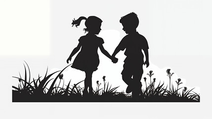 child silouette vector girls and boy enjoying the trip
